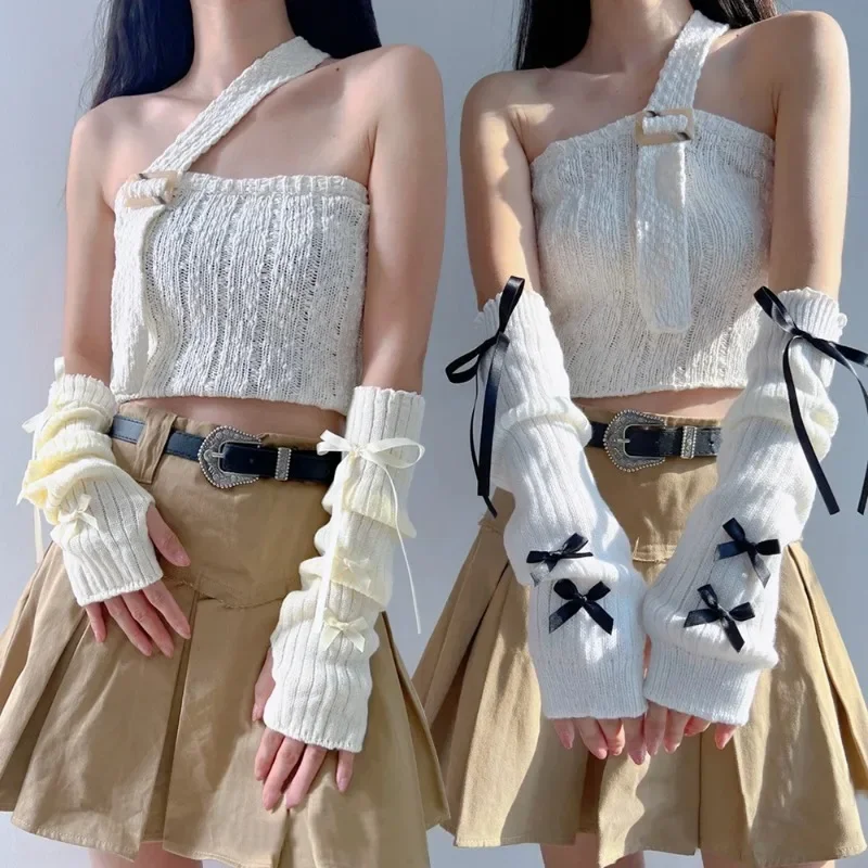 Women'S Fashion Gloves - Female Y2K Fashion Arm Warmers Bowknot