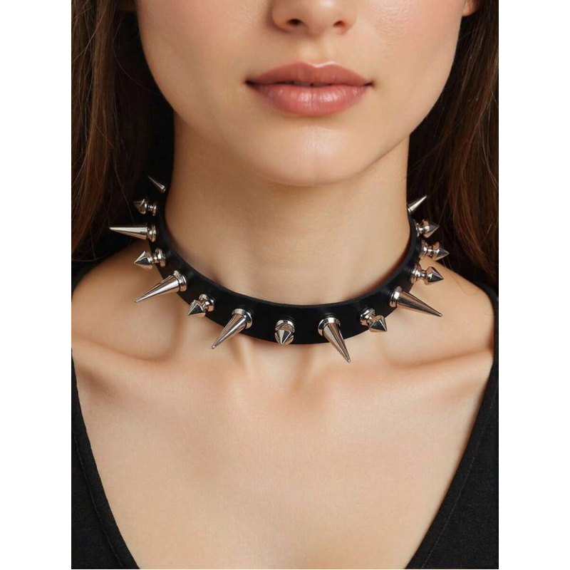 Women'S Fashion Edgy - 1pc Gothic Punk Spiked Leather Choker,