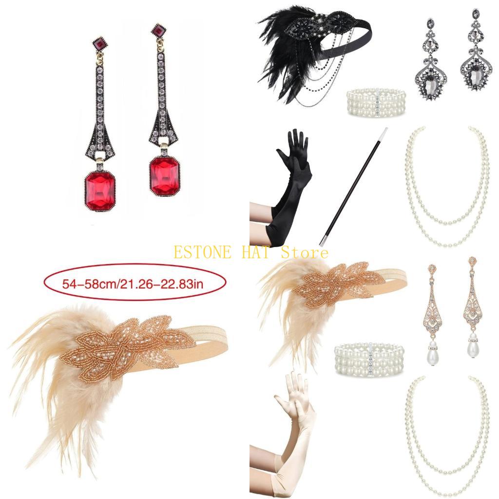 Women'S Fashion Gloves - 49MF Vintage Flapper Costume Set Necklace