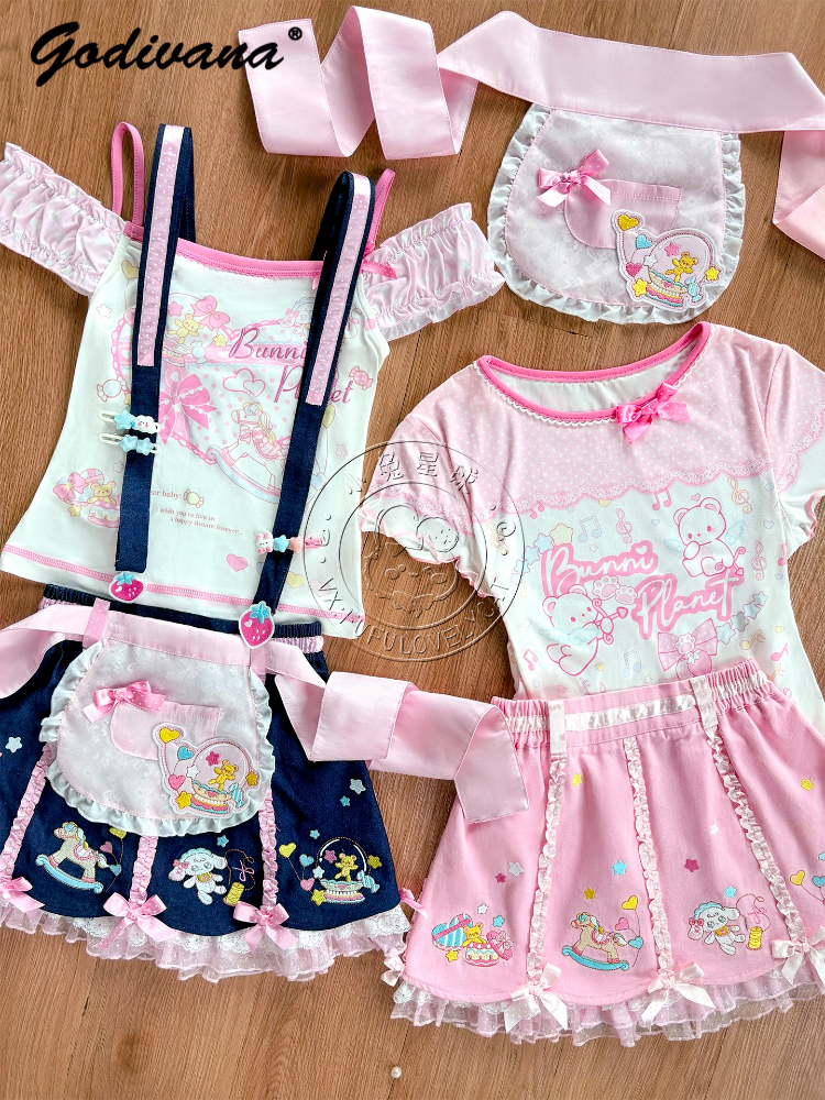 Belted Shirt Dress - Lolita Daughters Clothes Cute Printed Strapless