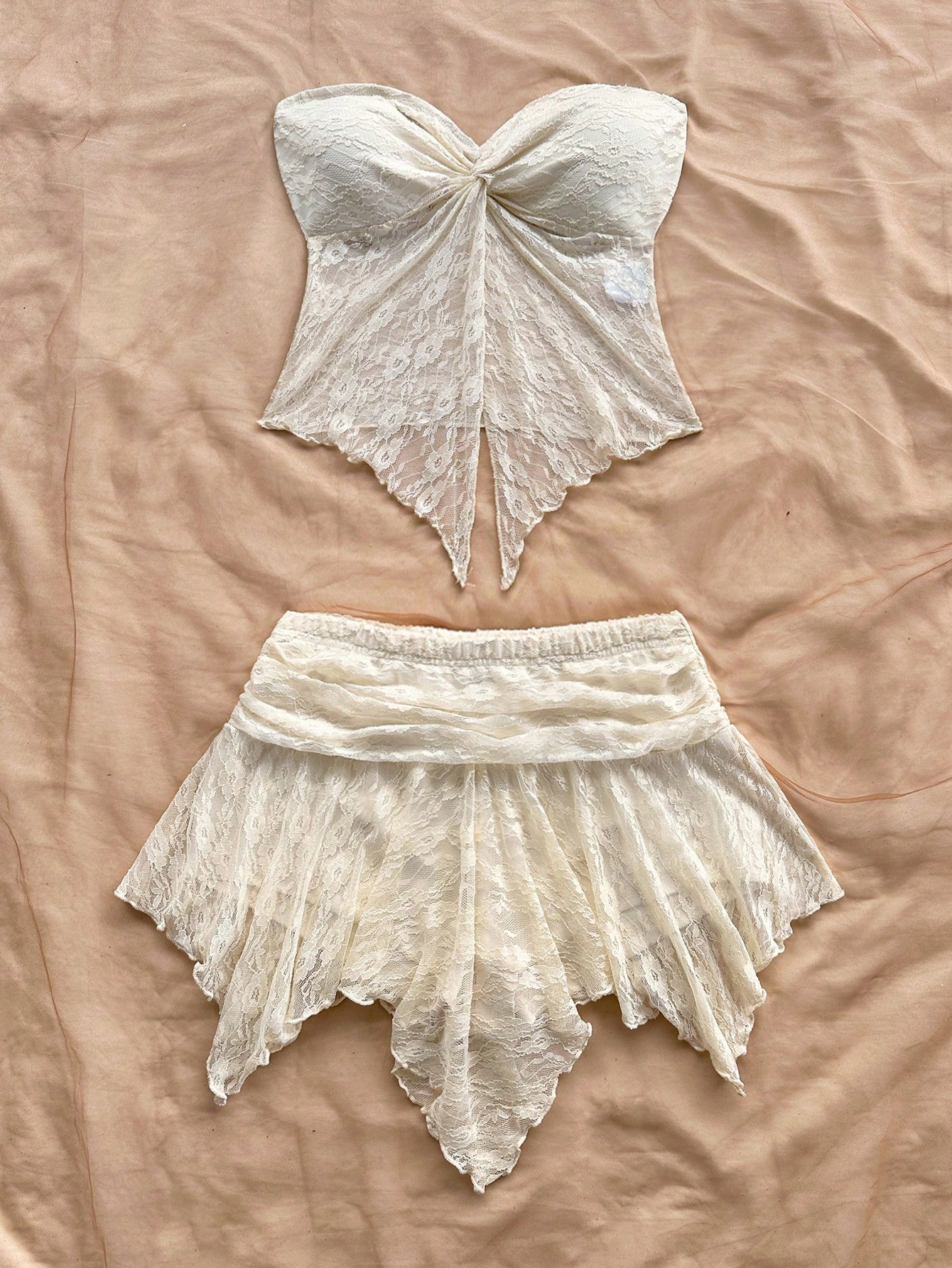 Asymmetric Top Women - Women 2 Piece Lace Set Strapless