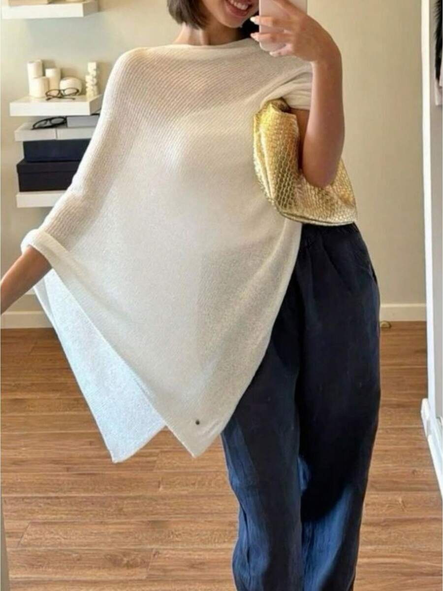 Asymmetric Top Women - Women Sheer Asymmetrical Poncho Top Lightweight