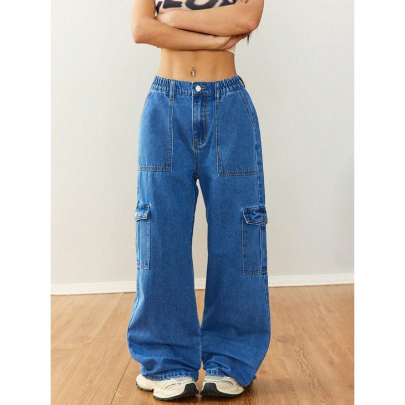 Women'S Fashion Utility Pants - ‌Women's Relaxed Wide-Leg Utility Denim Pants