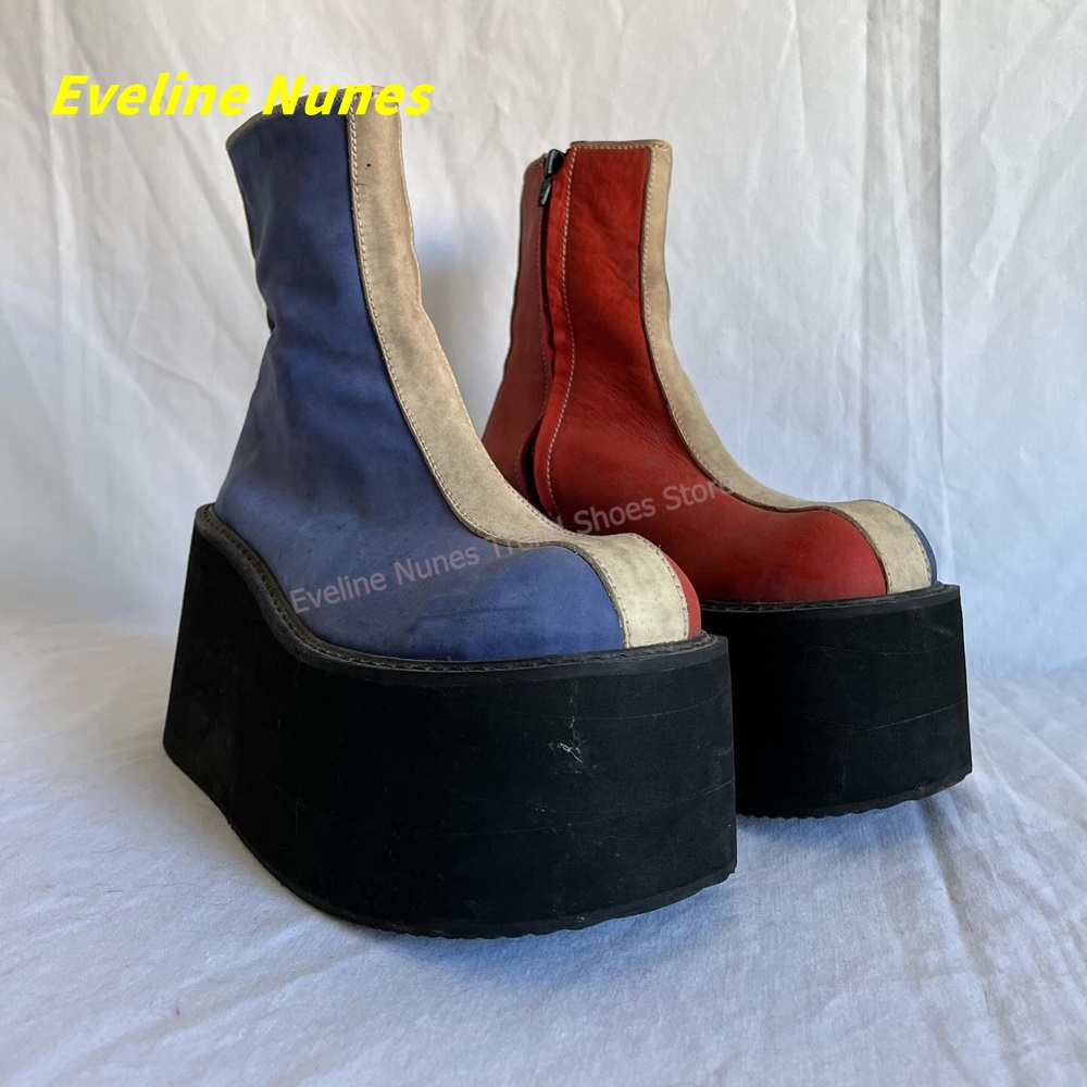 Women'S Fashion Trends - Y2K Red Blue Platform Ankle Boots