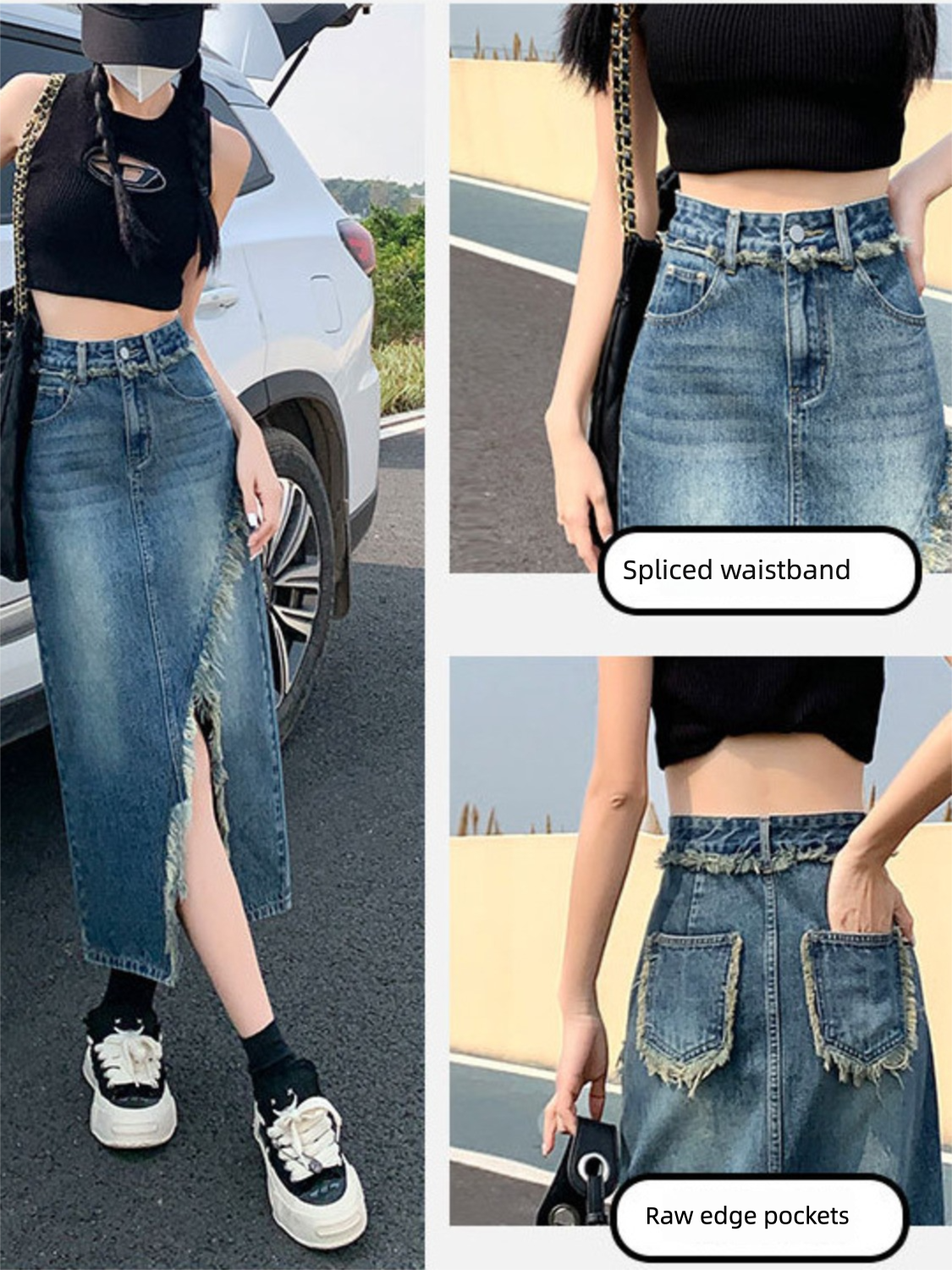 A-Line Skirt Midi - Women's High Waist Denim Skirt A-Line