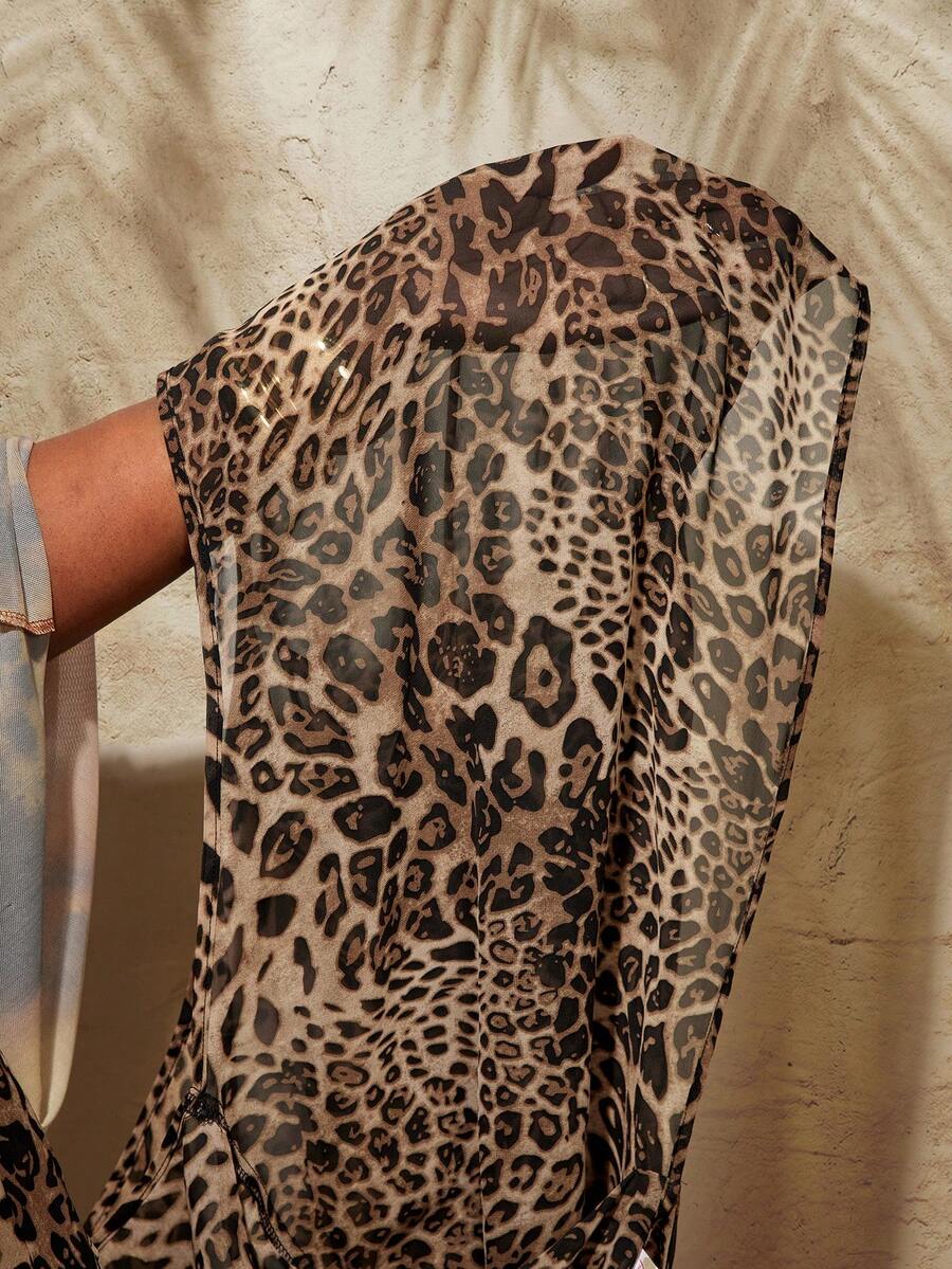 Asymmetric Top Women - Plus Size Women Leopard Print Sheer