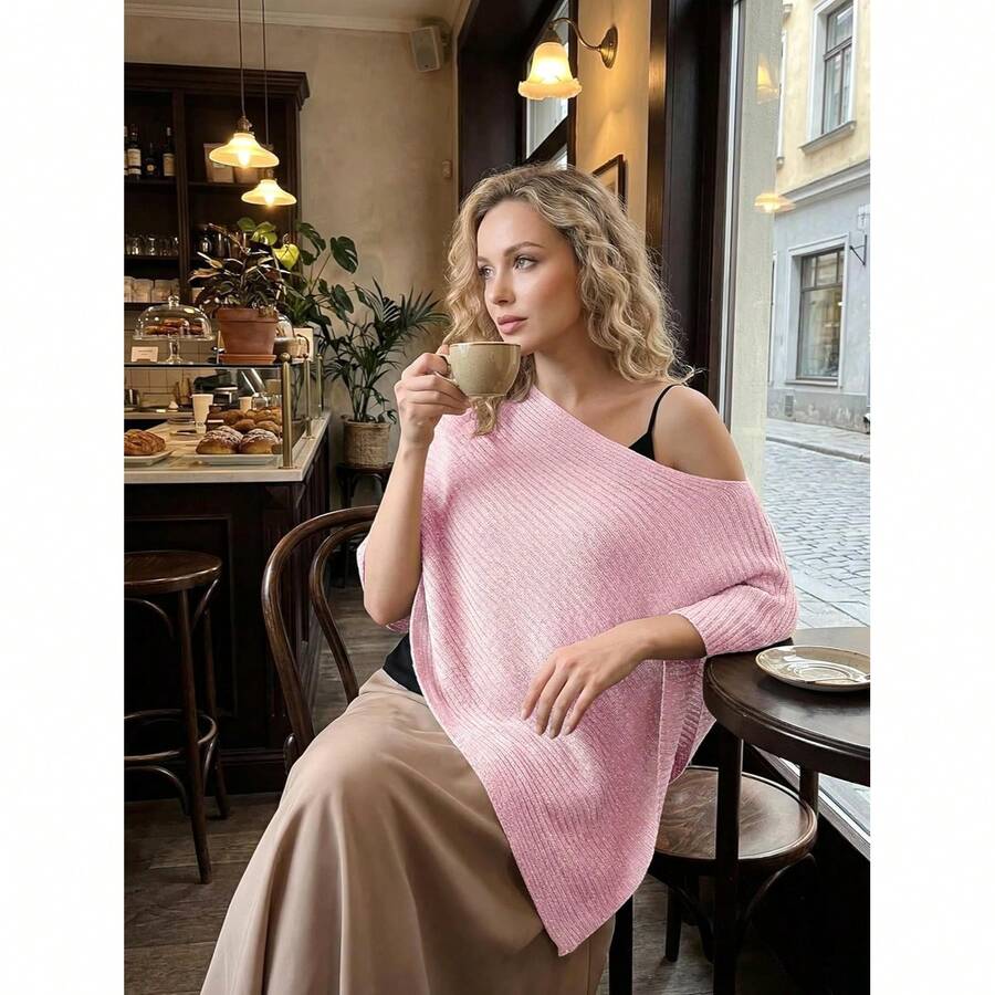 Asymmetric Top Women - Off Shoulder Asymmetric Knit Poncho Top