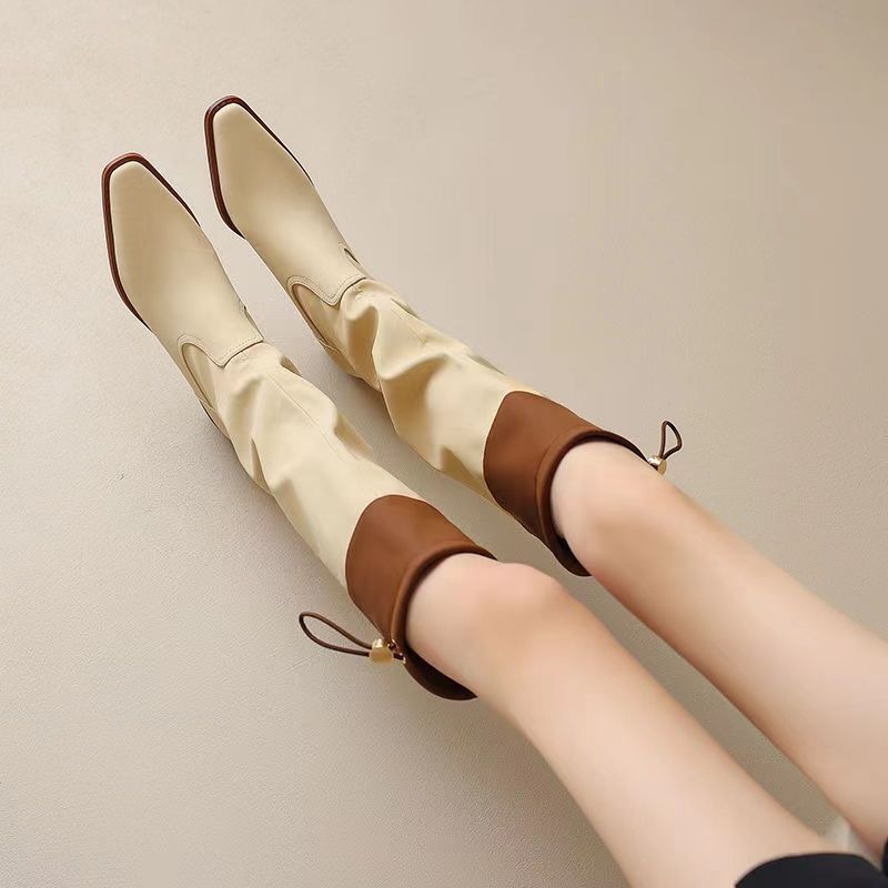 Women'S Fashion Trends - Apricot Square Toe Women's Long Boots