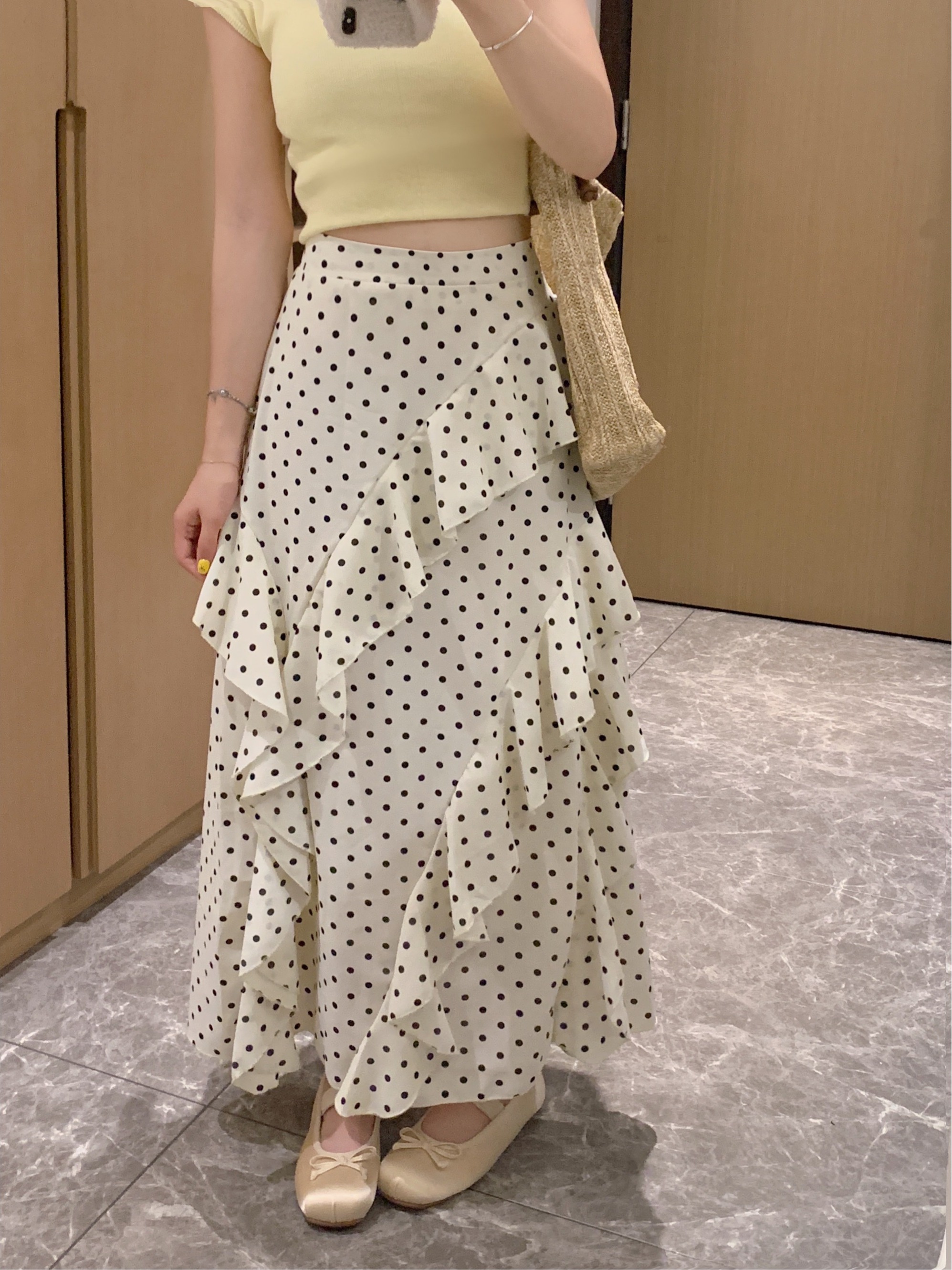 A-Line Skirt Midi - plus Size Summer Polka Dot Asymmetrical