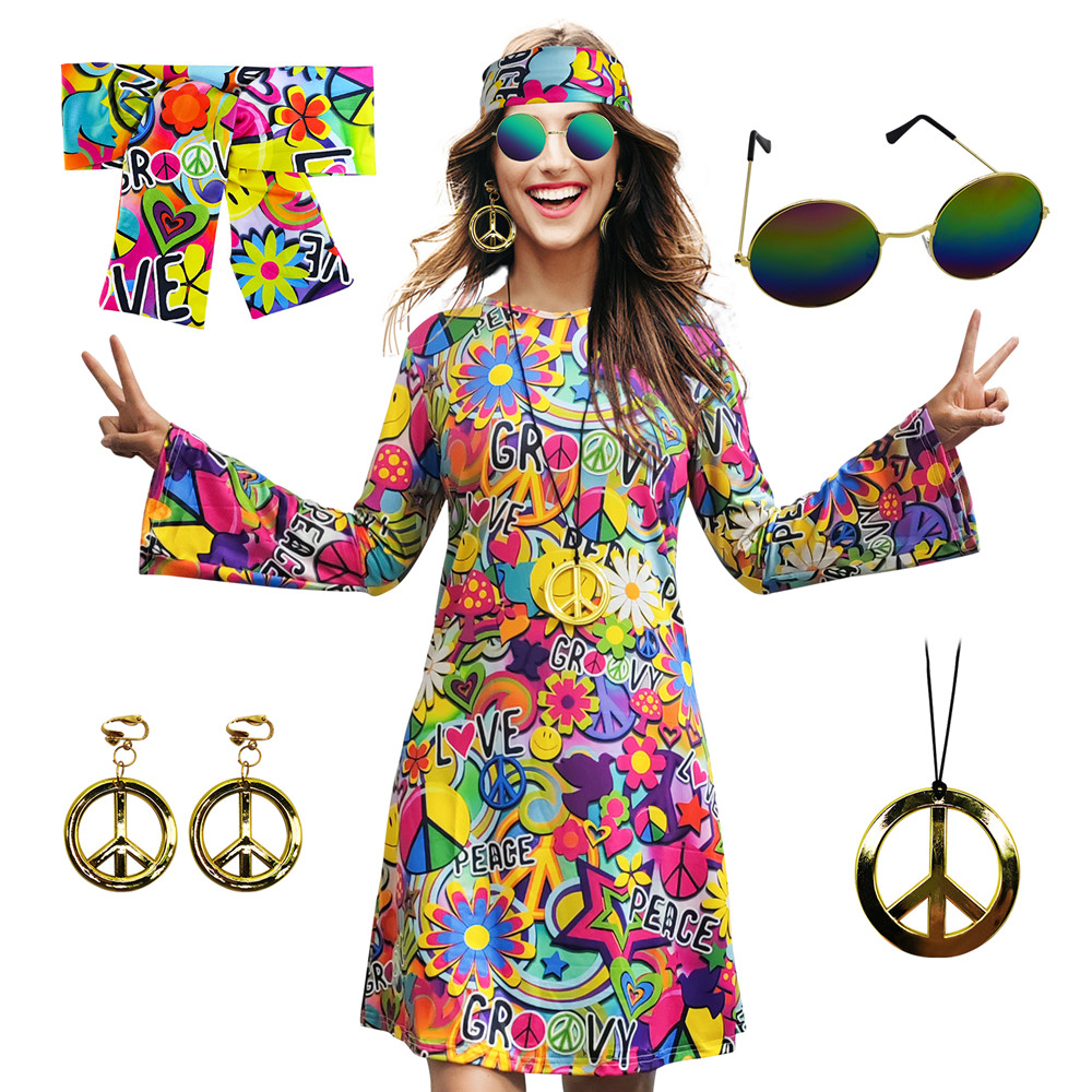 Women'S Fashion From The 70S - 5pcs Set 60s 70s Women Hippie