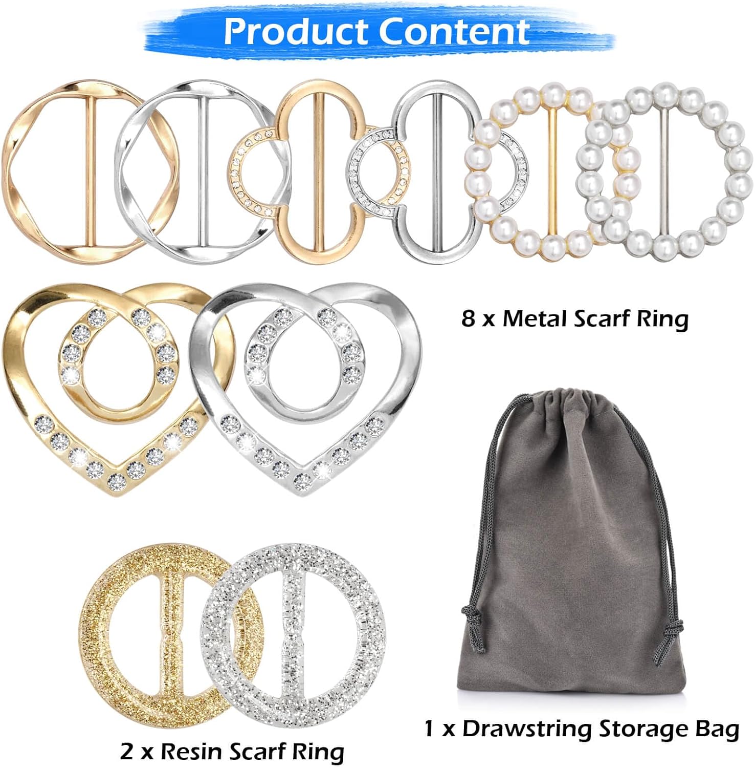 10Pcs Scarf Rings with Pearl & - Belted Shirt Dress avis et prix