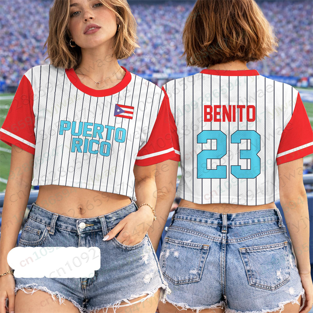 Puerto Rico Crop Top Jersey Pu - Women'S Fashion Rugby Top avis et prix