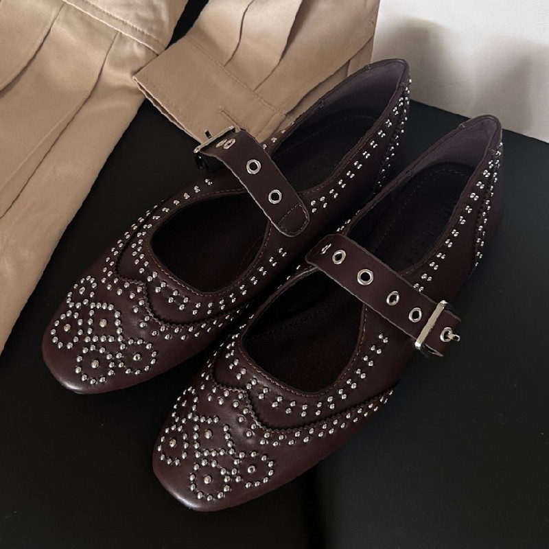 Retro Rivet Buckle Design Flat - Women Fashion Brand avis et prix