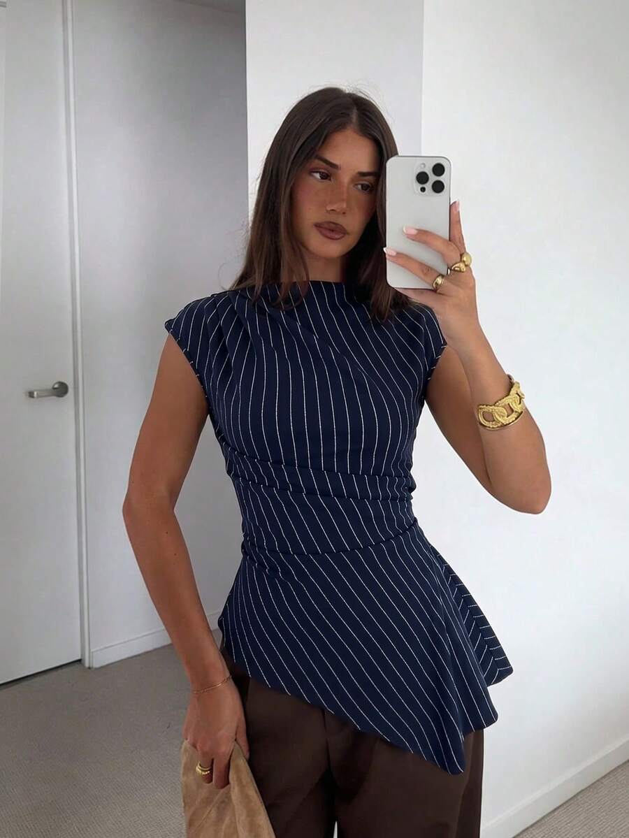 Women Solid Color Pleated Asym - Asymmetric Top Women avis et prix