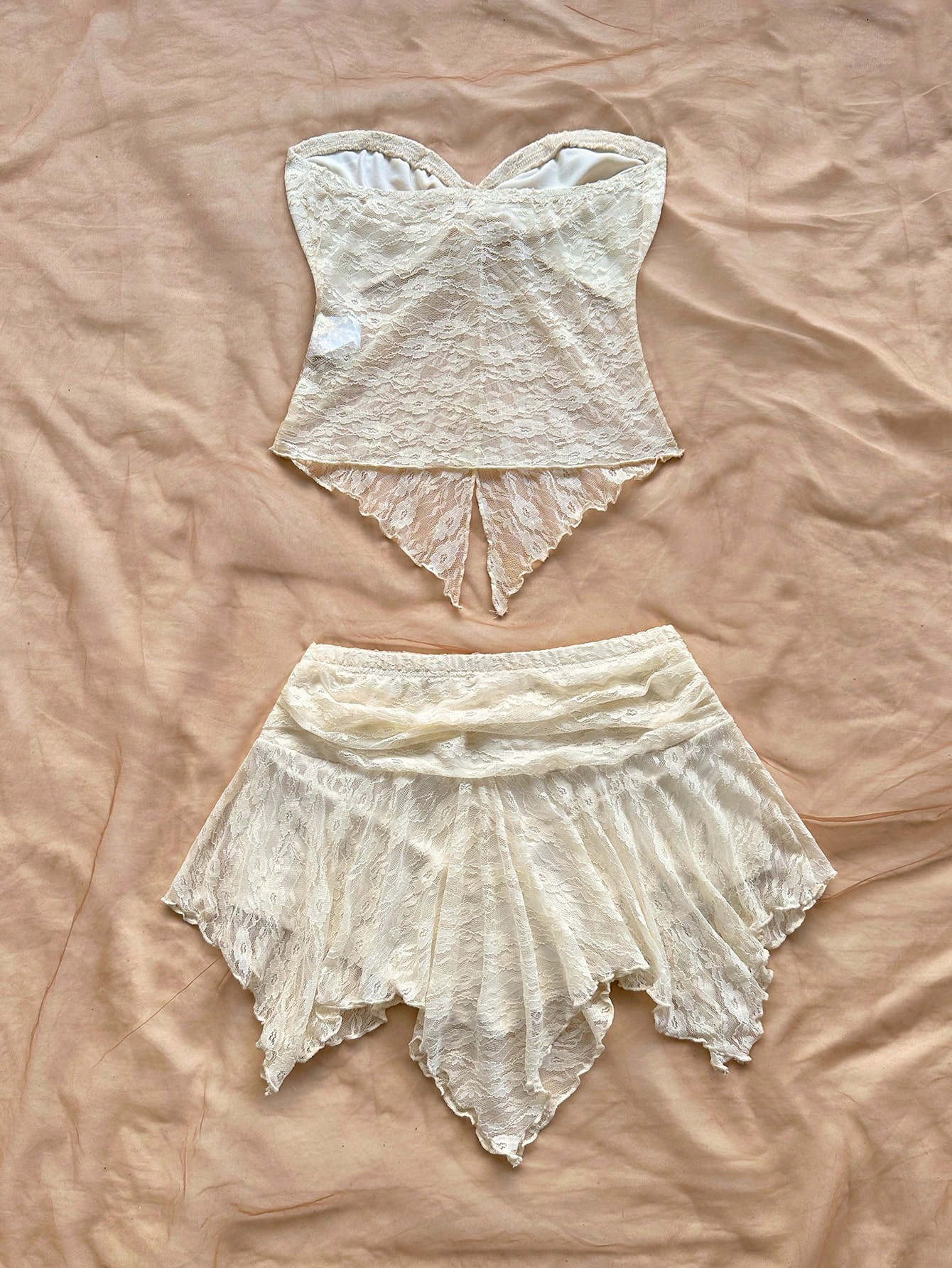 Women 2 Piece Lace Set Straple - Asymmetric Top Women avis et prix