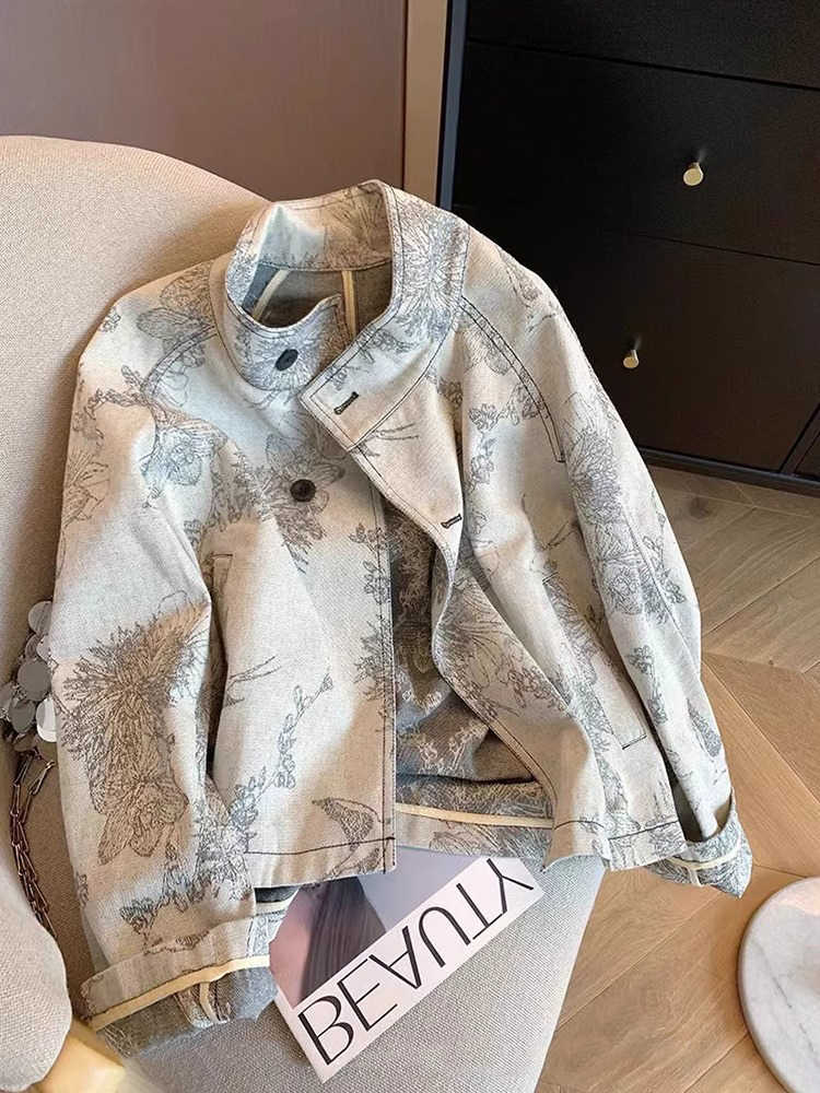 Women Light Grey Print Denim J - Women'S Fashion In The 90S avis et prix