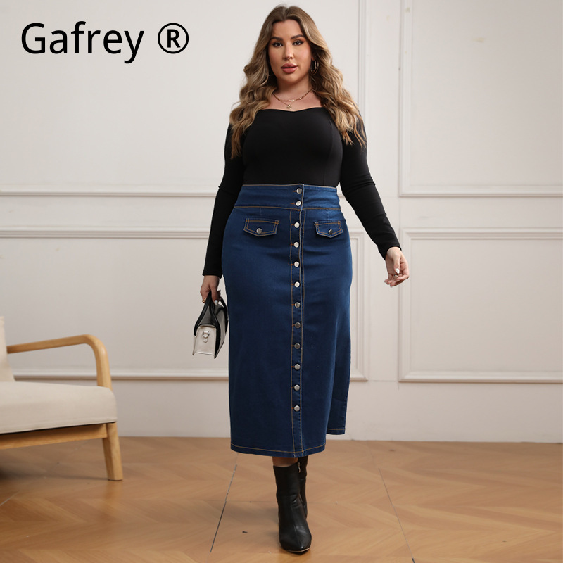 Plus Size High Waist Button Fr - A-Line Skirt Midi avis et prix