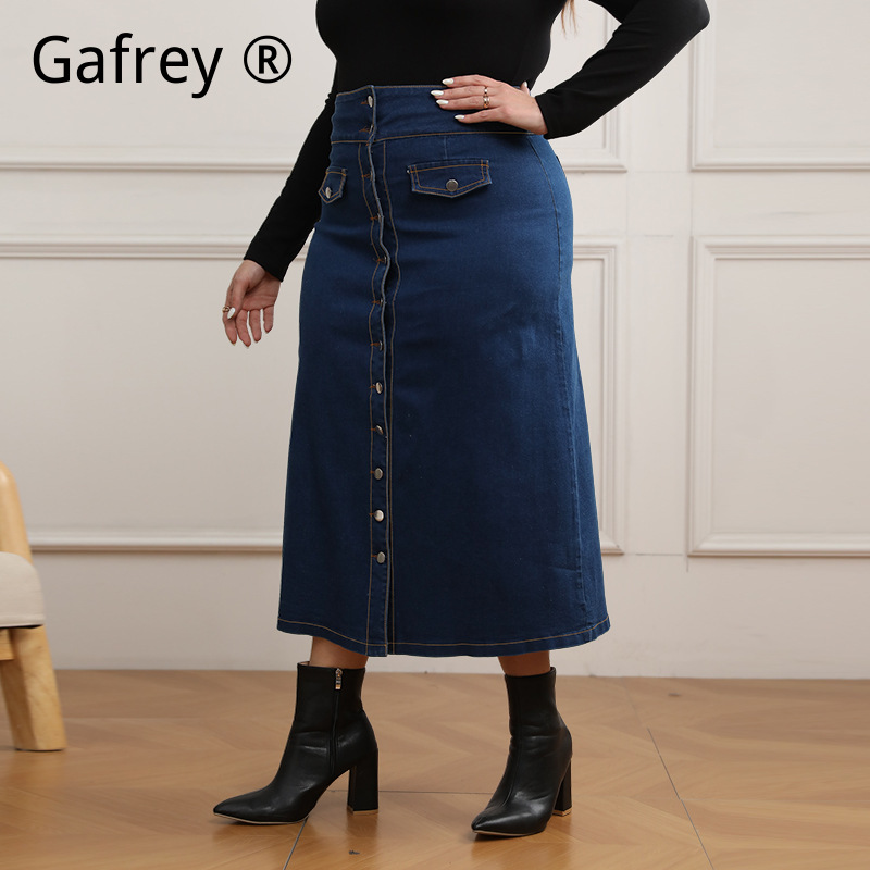 Plus Size High Waist Button Fr - A-Line Skirt Midi avis et prix