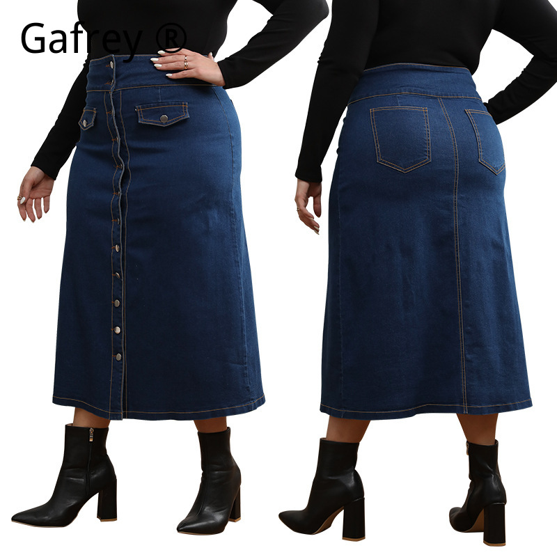 Plus Size High Waist Button Fr - A-Line Skirt Midi avis et prix