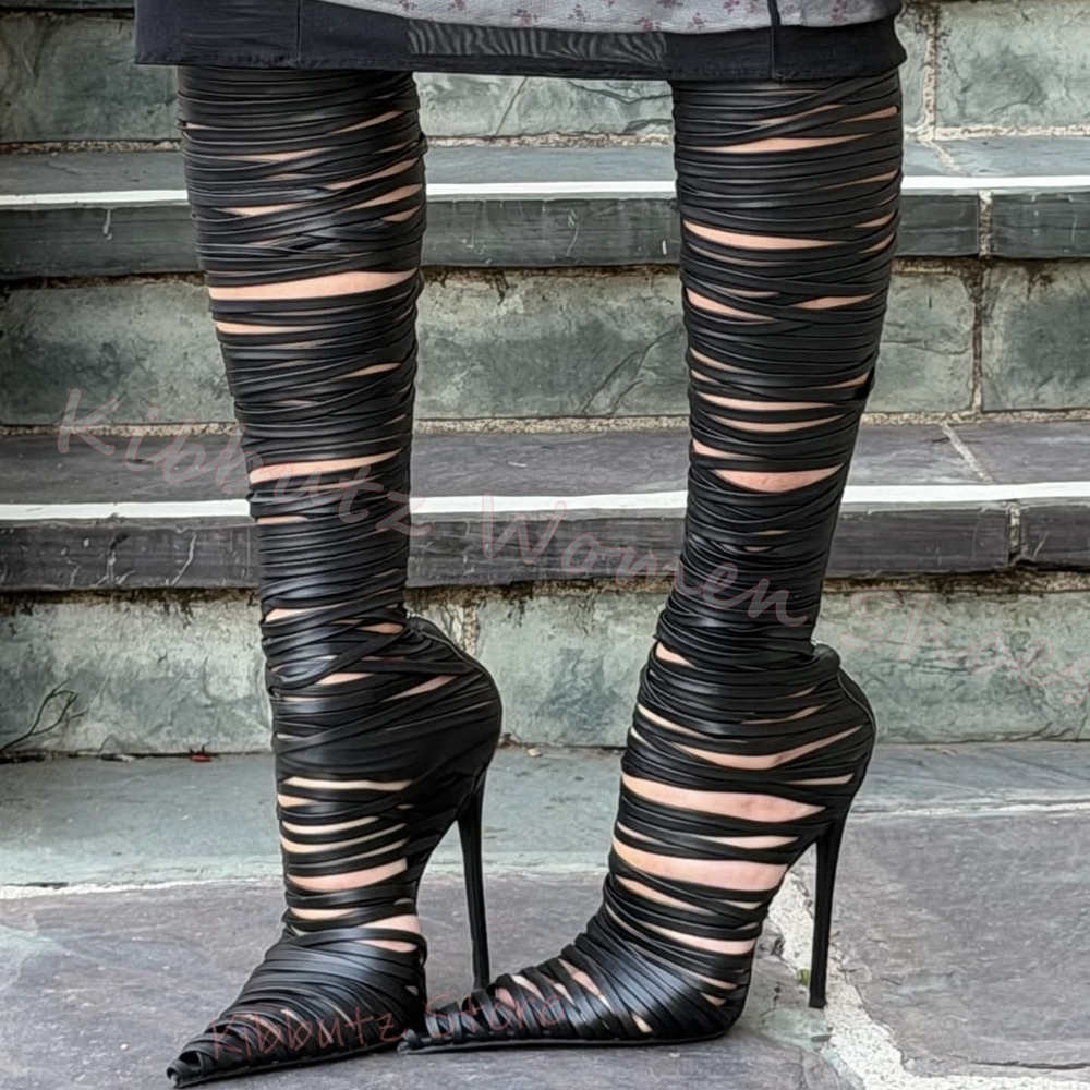 Strappy Thigh High Boots Over  - Women'S Fashion Edgy avis et prix