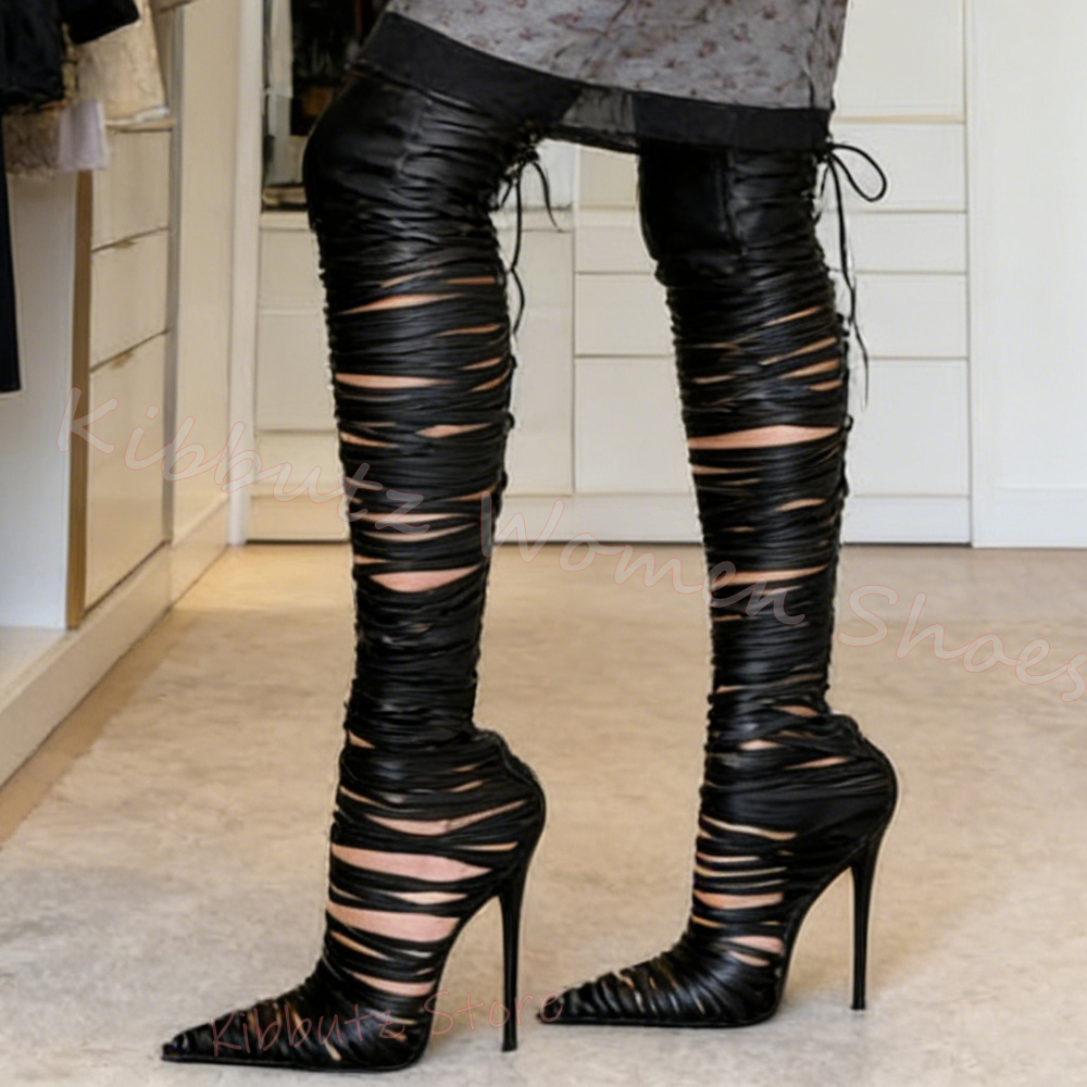 Strappy Thigh High Boots Over  - Women'S Fashion Edgy avis et prix