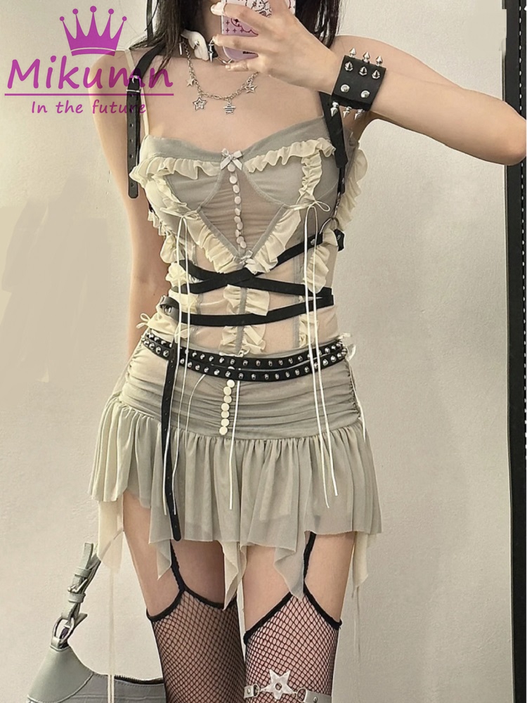 Y2k Two Piece Set Outfit Aesth - Asymmetric Top Women avis et prix