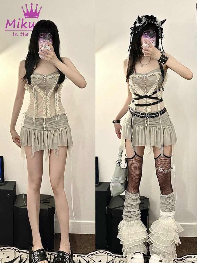 Y2k Two Piece Set Outfit Aesth - Asymmetric Top Women avis et prix