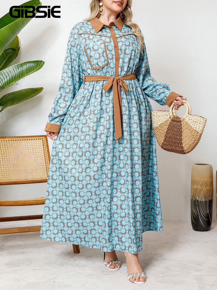 GIBSIE Plus Size Half Button P - Belted Shirt Dress avis et prix