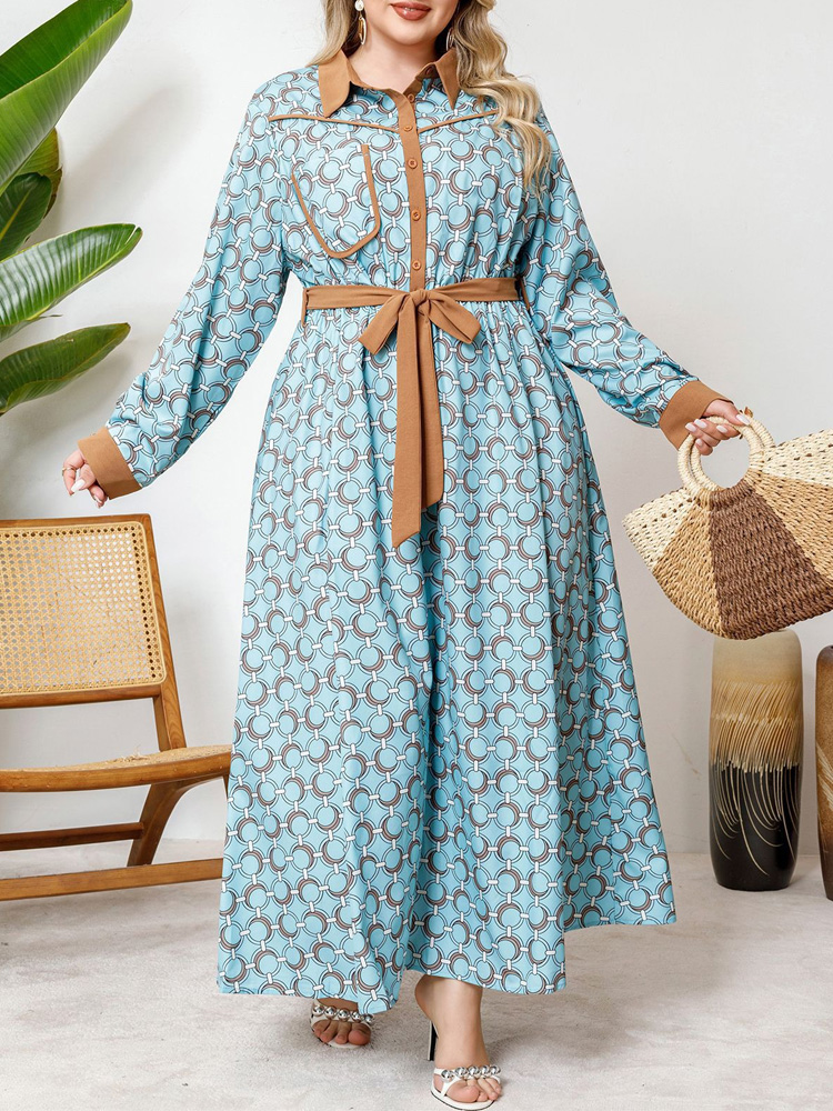 GIBSIE Plus Size Half Button P - Belted Shirt Dress avis et prix