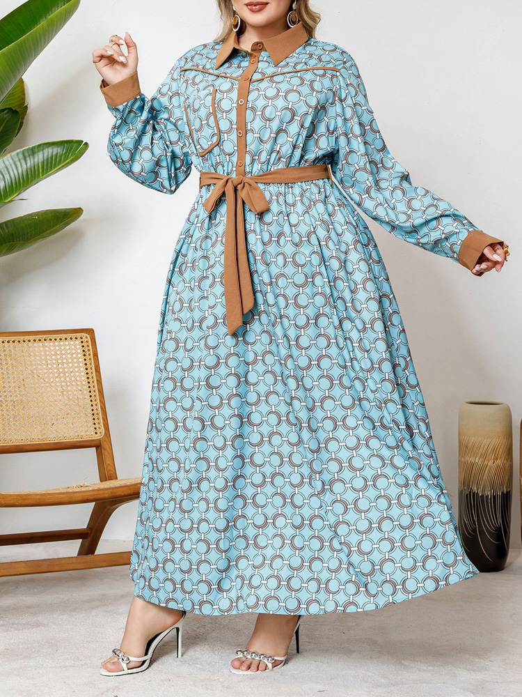 GIBSIE Plus Size Half Button P - Belted Shirt Dress avis et prix
