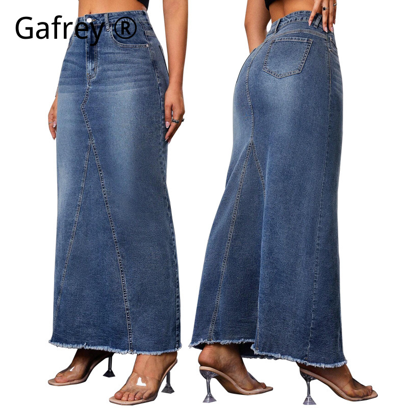Women Denim Midi Skirt High Wa - A-Line Skirt Midi avis et prix