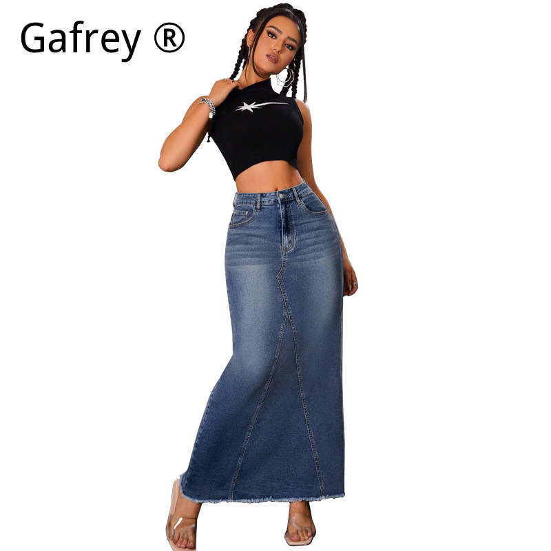 Women Denim Midi Skirt High Wa - A-Line Skirt Midi avis et prix