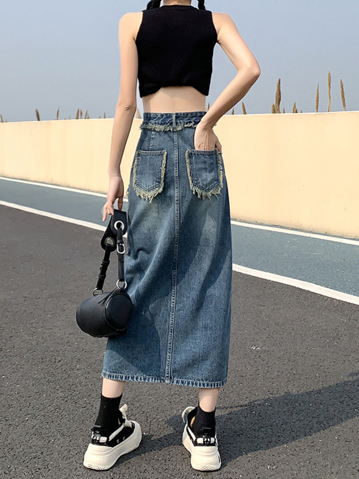 Women's High Waist Denim Skirt - A-Line Skirt Midi avis et prix