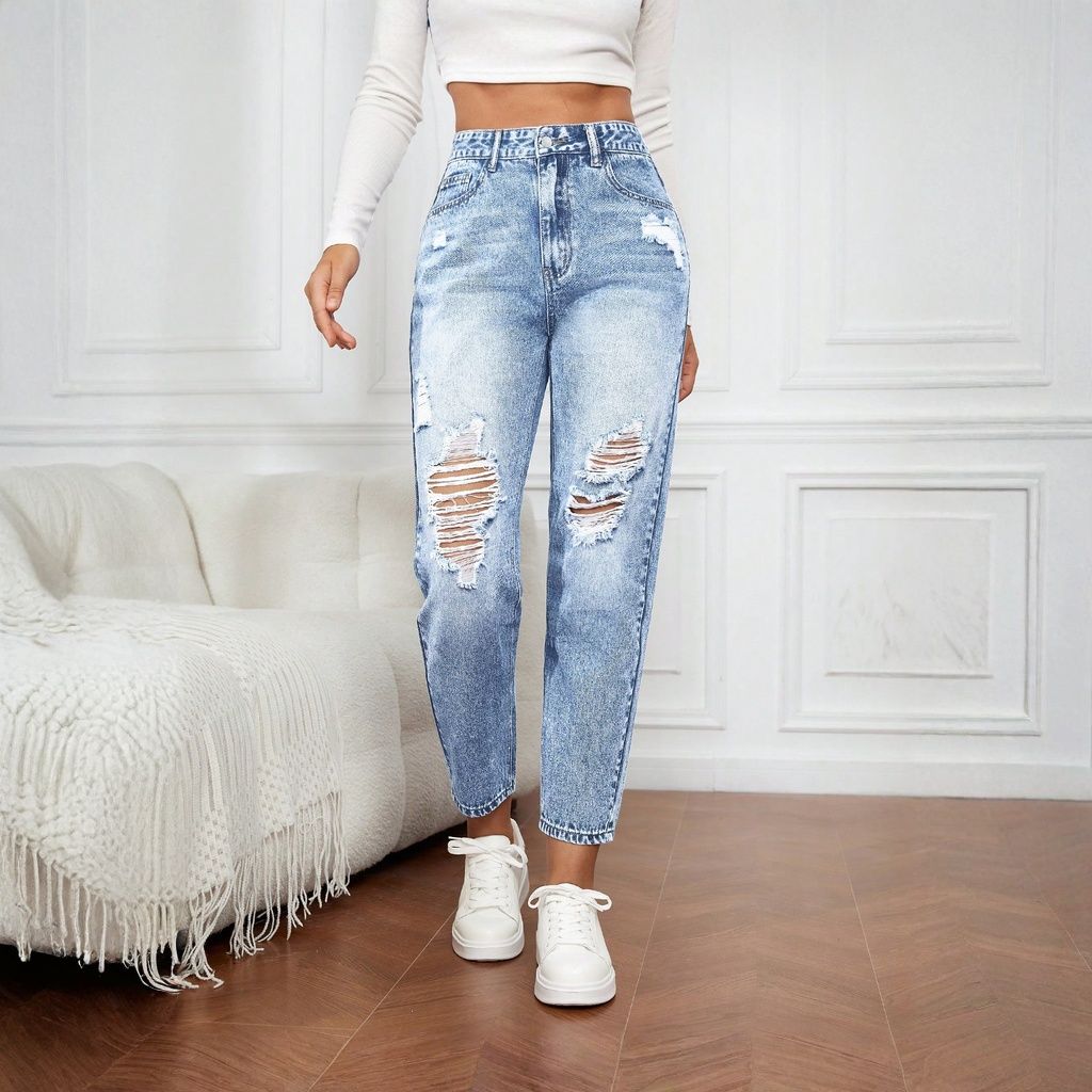 Women's Slim Fit Jeans with Ri - Mom Jeans Women avis et prix