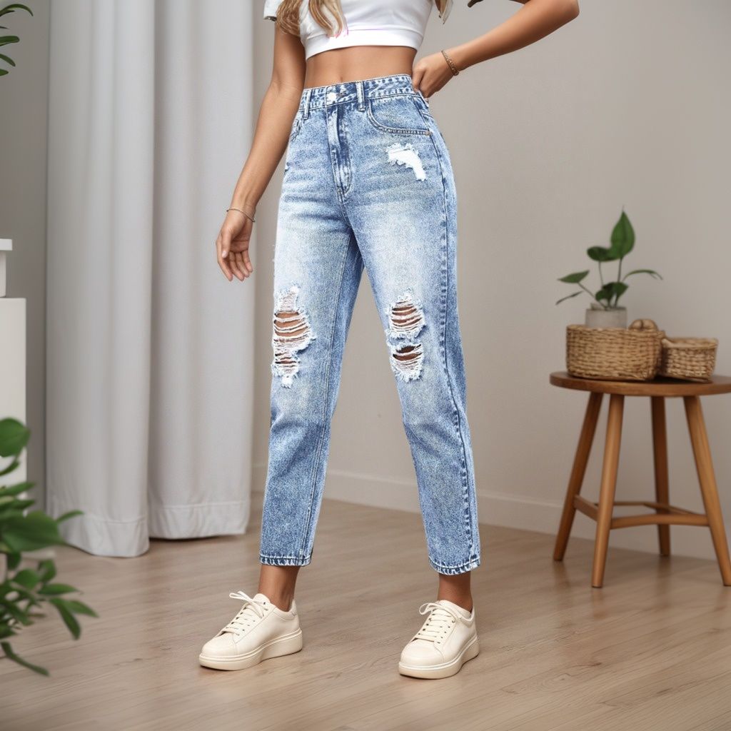 Women's Slim Fit Jeans with Ri - Mom Jeans Women avis et prix