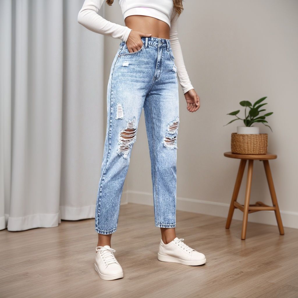 Women's Slim Fit Jeans with Ri - Mom Jeans Women avis et prix