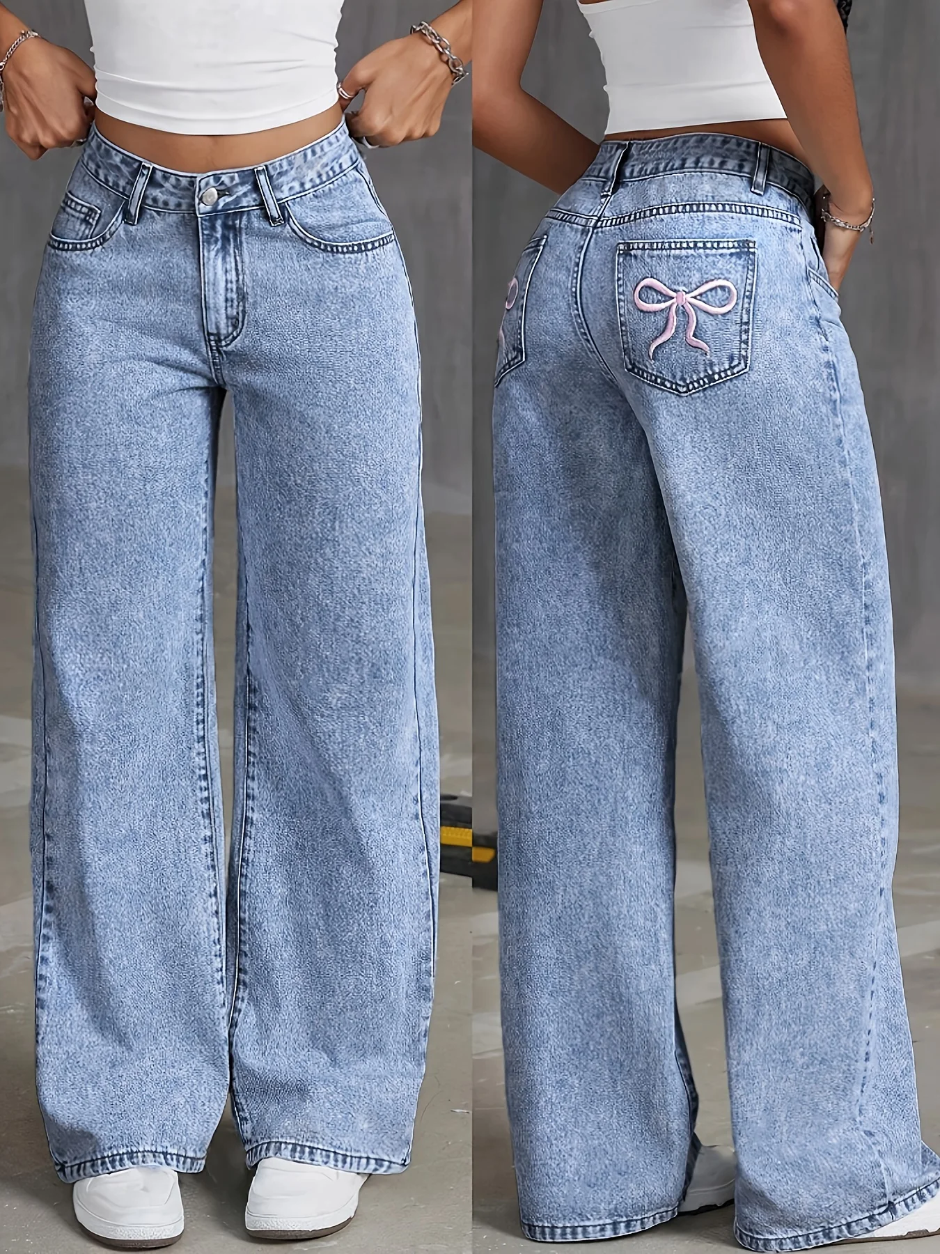 Women's Back Pocket Bow Embroi - Mom Jeans Women avis et prix
