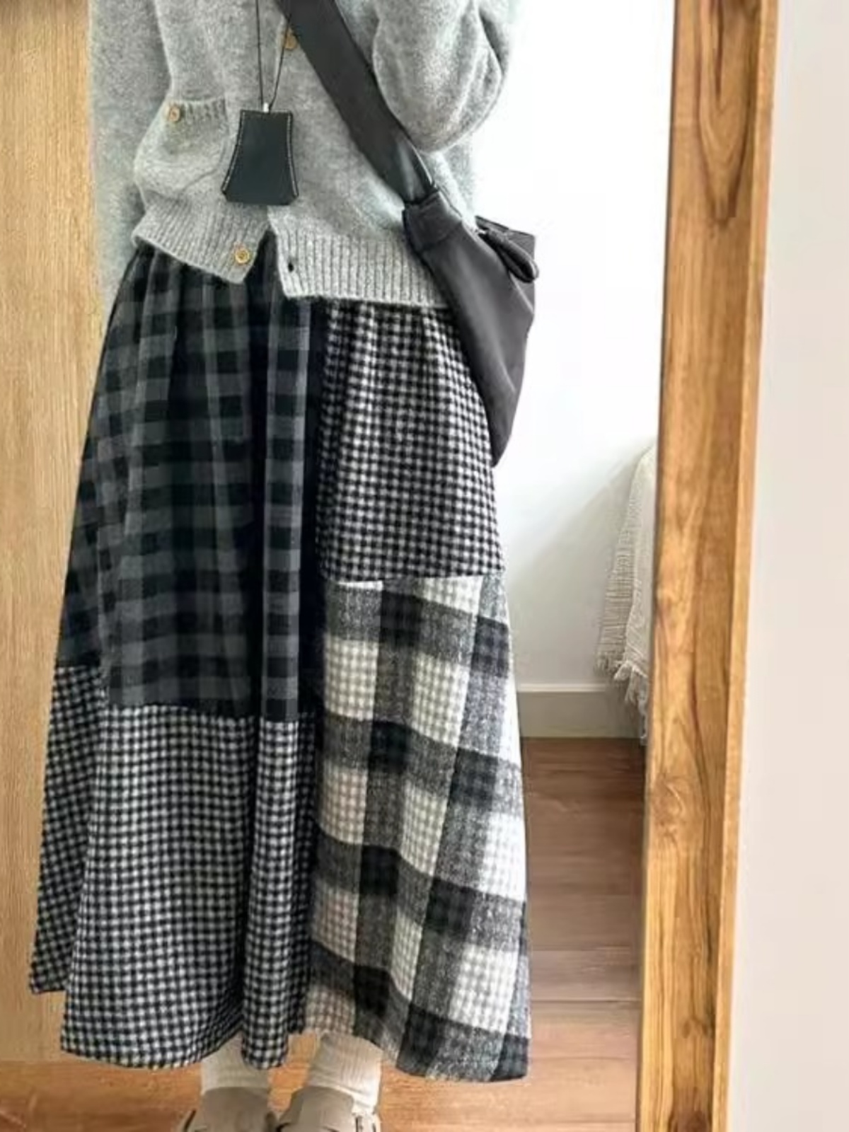 High-End Japanese Plaid Splici - A-Line Skirt Midi avis et prix