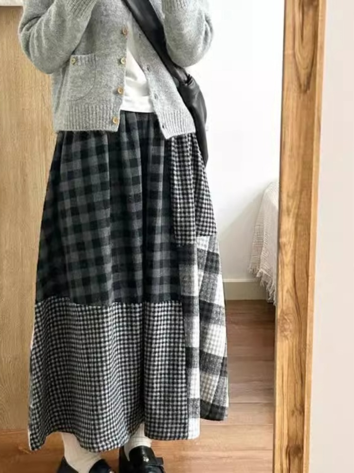 High-End Japanese Plaid Splici - A-Line Skirt Midi avis et prix