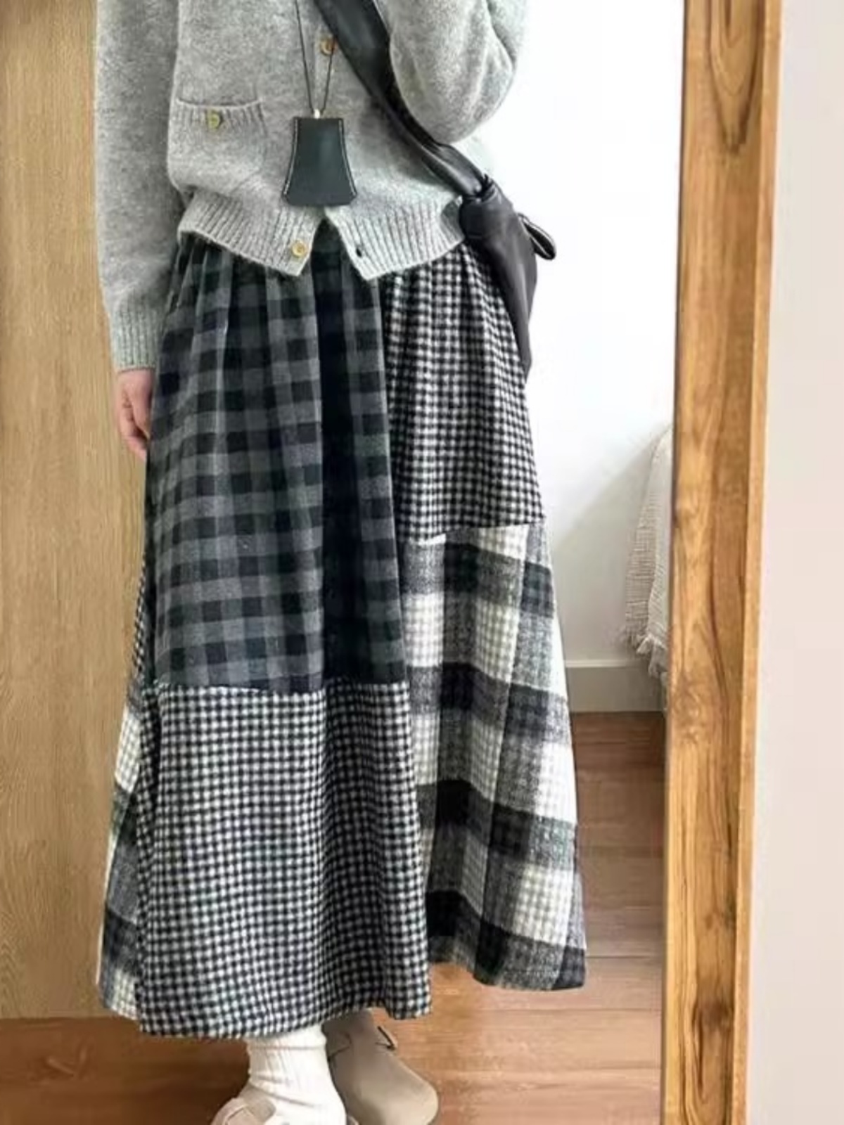 High-End Japanese Plaid Splici - A-Line Skirt Midi avis et prix