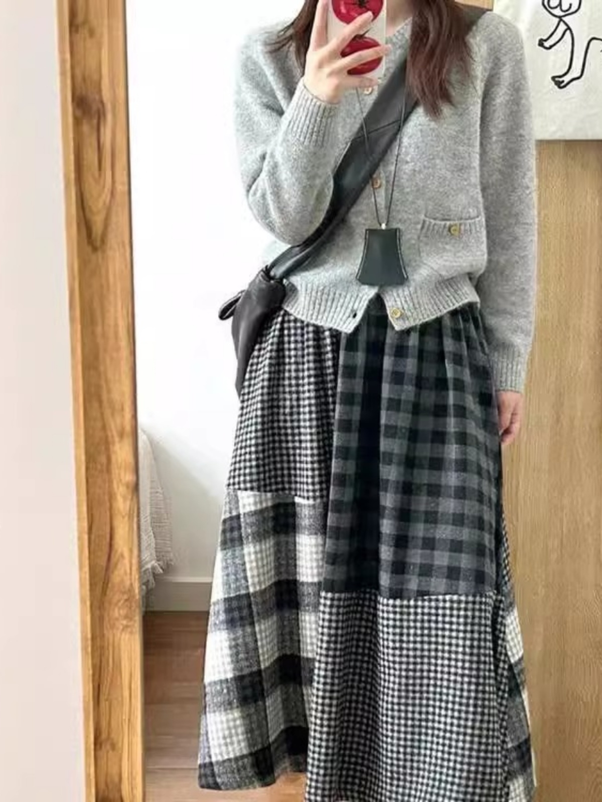 High-End Japanese Plaid Splici - A-Line Skirt Midi avis et prix