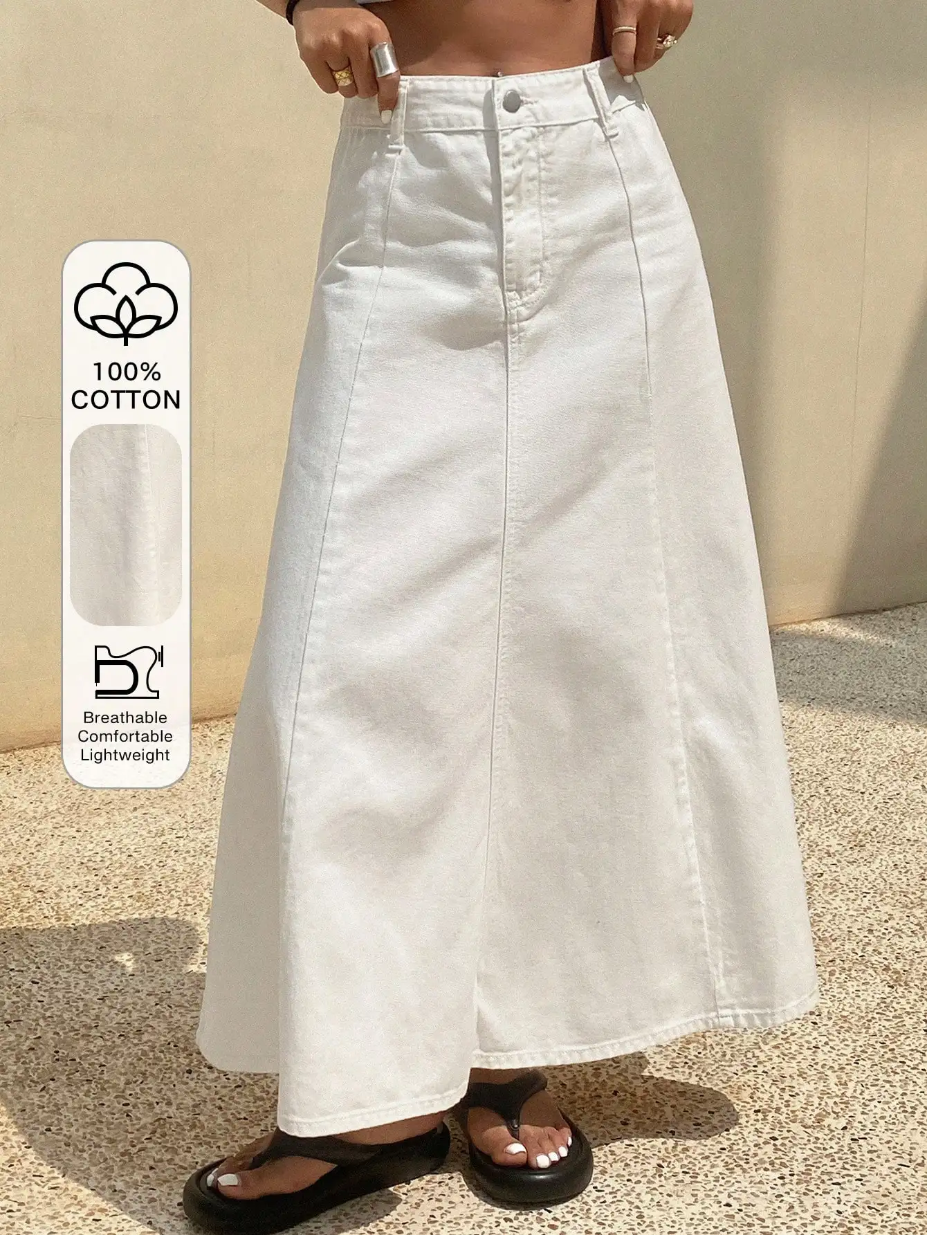 White A-Line Denim Midi Skirt  - A-Line Skirt Midi avis et prix