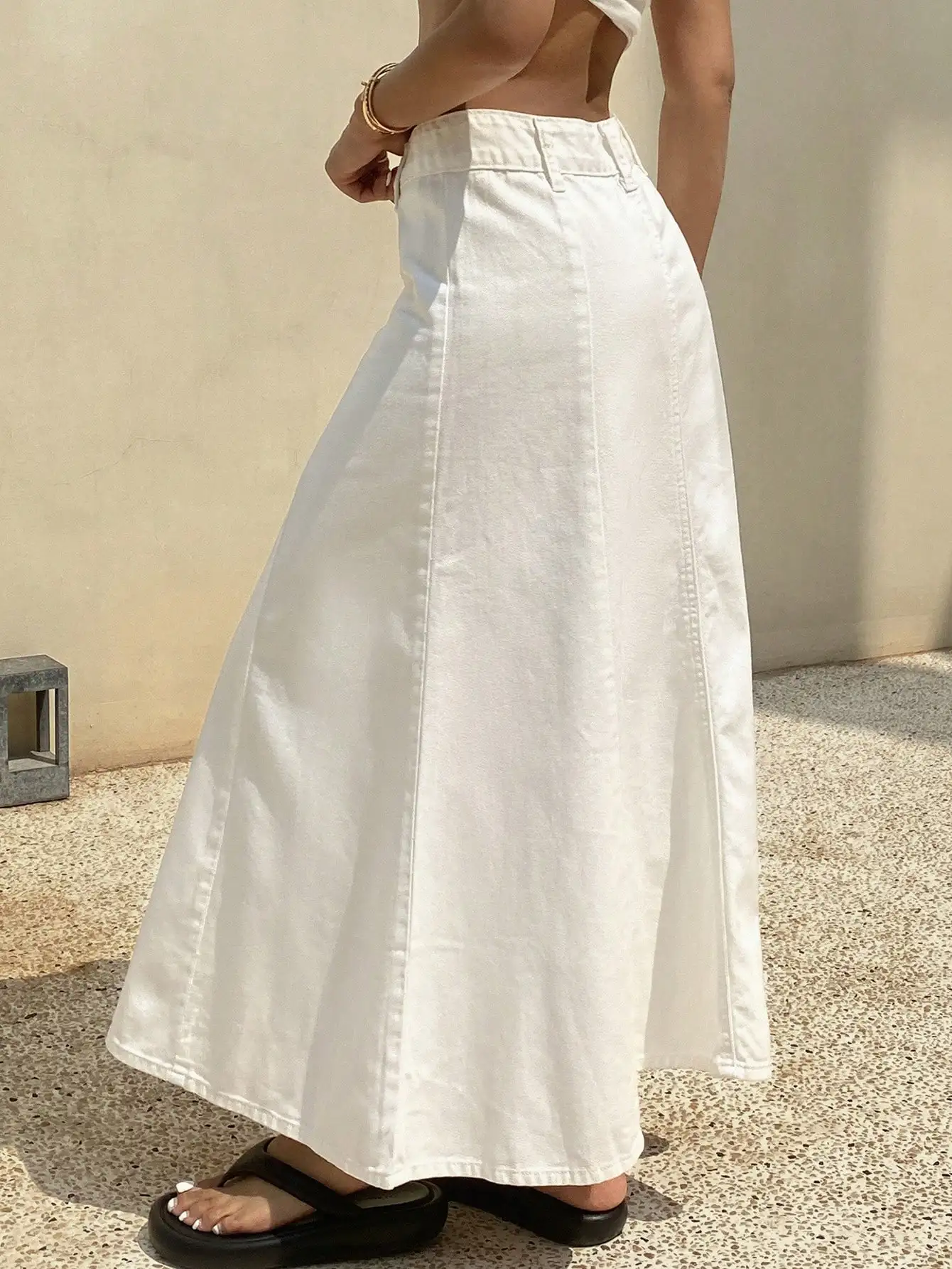 White A-Line Denim Midi Skirt  - A-Line Skirt Midi avis et prix
