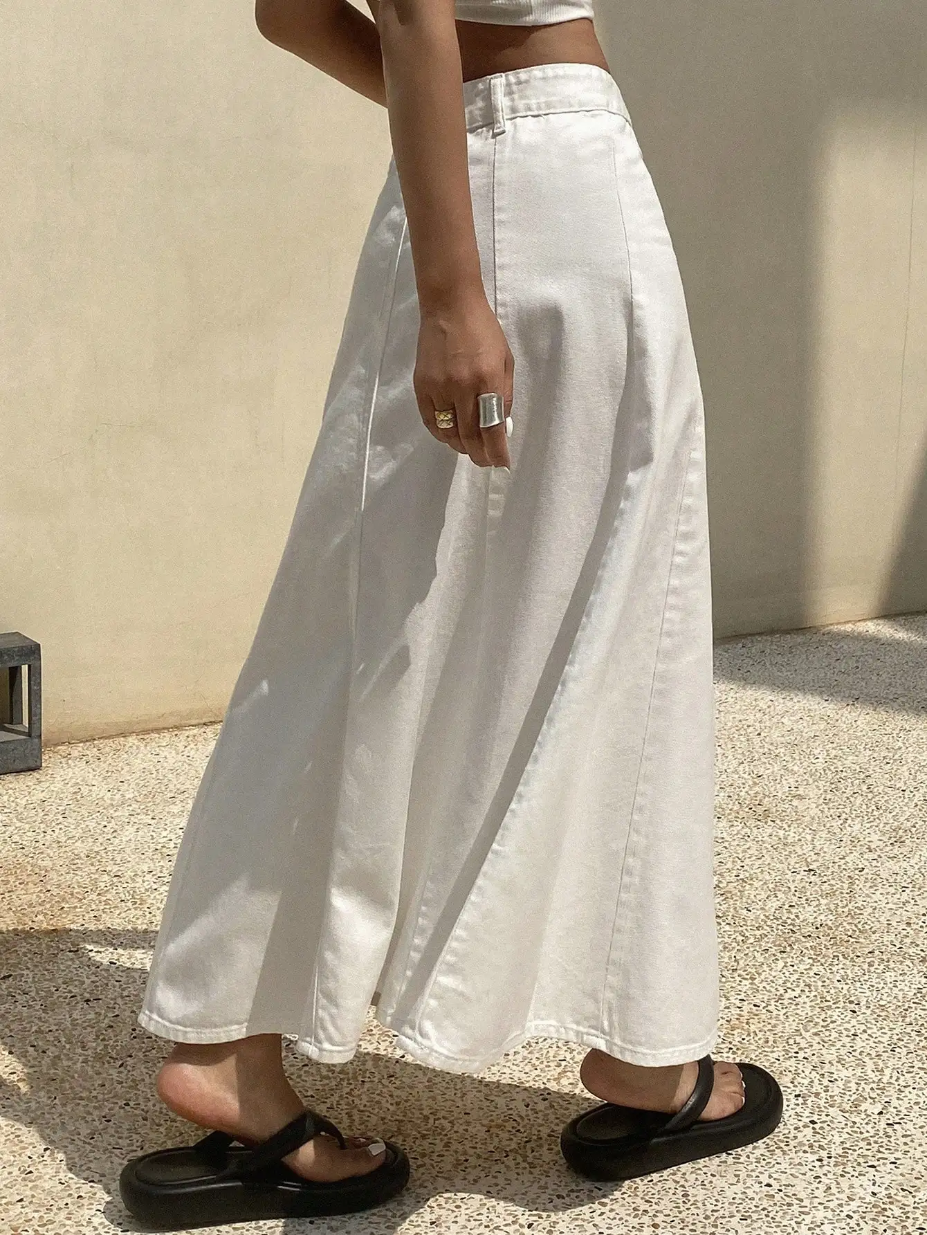 White A-Line Denim Midi Skirt  - A-Line Skirt Midi avis et prix