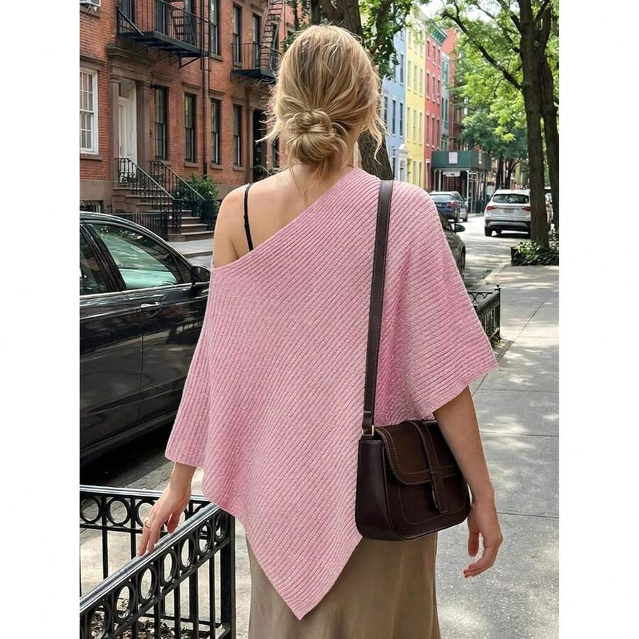 Off Shoulder Asymmetric Knit P - Asymmetric Top Women avis et prix