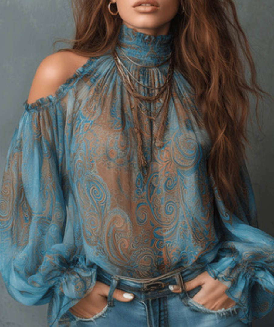 Boho Paisley Print Chiffon Top - Women'S Fashion From The 70S avis et prix