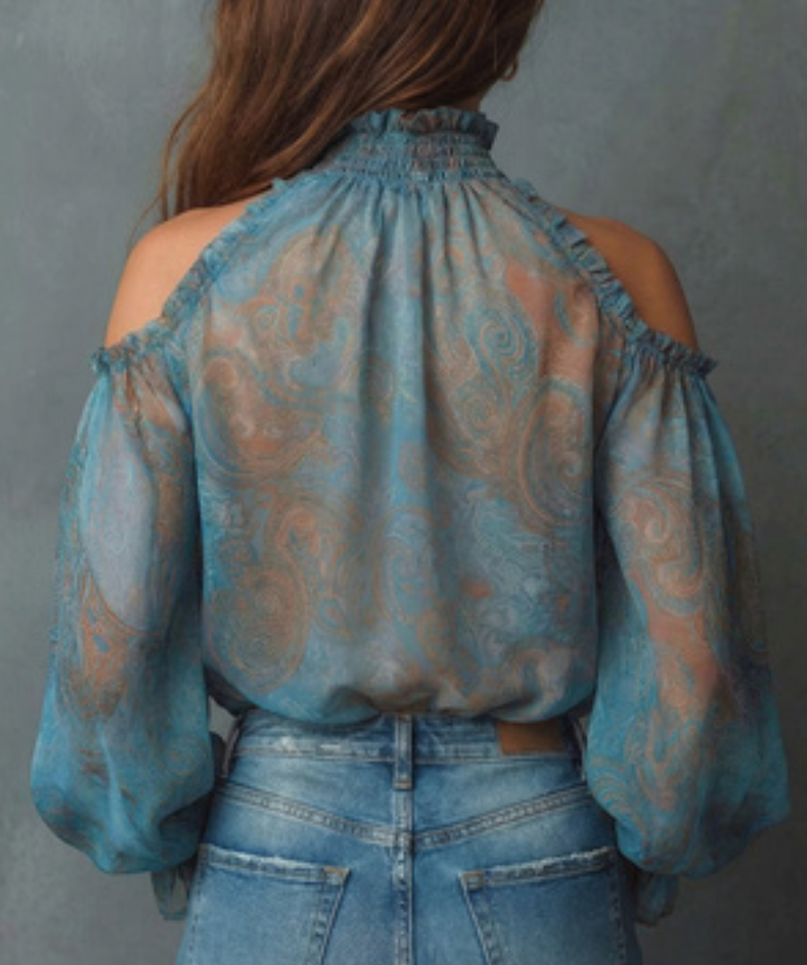 Boho Paisley Print Chiffon Top - Women'S Fashion From The 70S avis et prix
