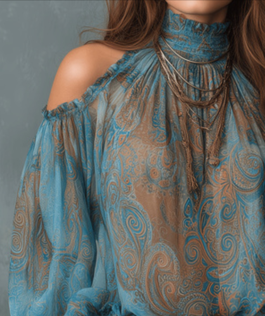 Boho Paisley Print Chiffon Top - Women'S Fashion From The 70S avis et prix