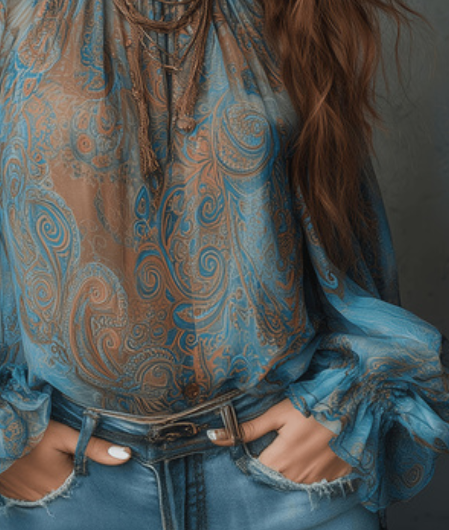 Boho Paisley Print Chiffon Top - Women'S Fashion From The 70S avis et prix