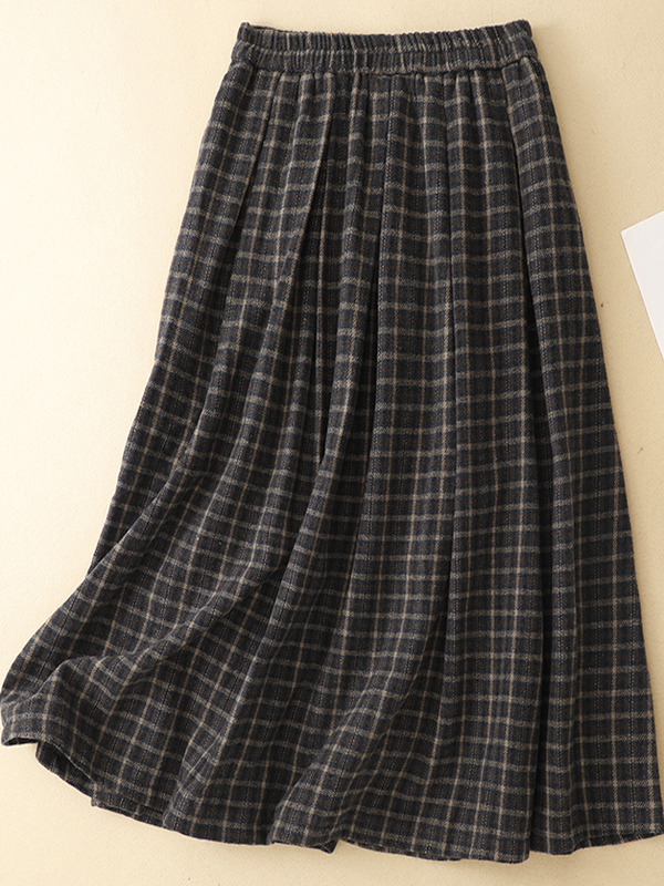 Winter Plaid Midi Skirt Loose  - A-Line Skirt Midi avis et prix